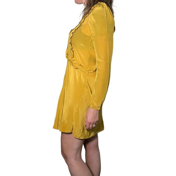 Isabel Marant Salvia Ruffle Mini Dress Silk Long Sleeve Party Yellow US 10 - Picture 4 of 16